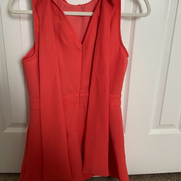 Coral High-Neck Romper with Ruffle Neckline - Picture 2 of 5